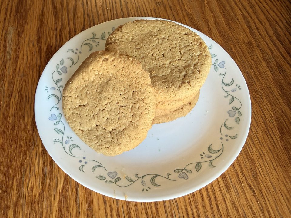 Peanut butter cookies on a patterned plate
